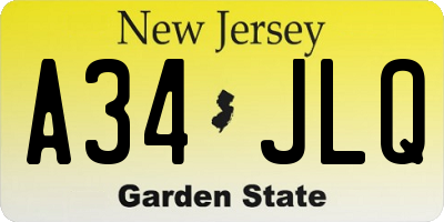 NJ license plate A34JLQ