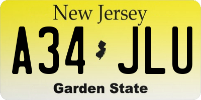 NJ license plate A34JLU