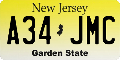 NJ license plate A34JMC