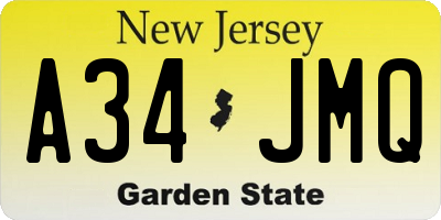 NJ license plate A34JMQ