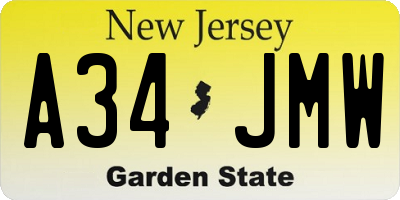 NJ license plate A34JMW