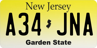 NJ license plate A34JNA