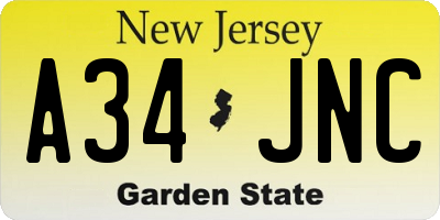 NJ license plate A34JNC