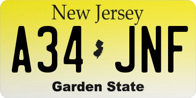 NJ license plate A34JNF