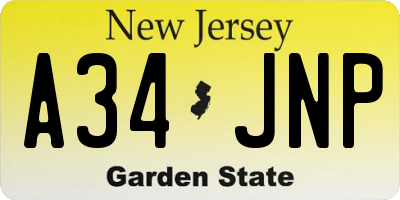 NJ license plate A34JNP