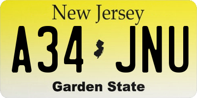 NJ license plate A34JNU