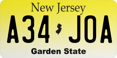 NJ license plate A34JOA