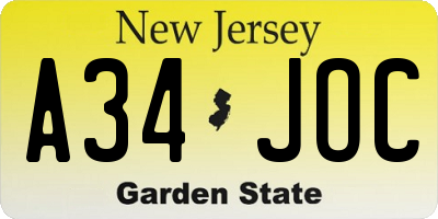 NJ license plate A34JOC