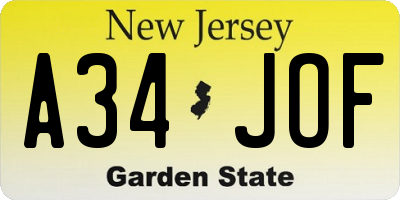 NJ license plate A34JOF