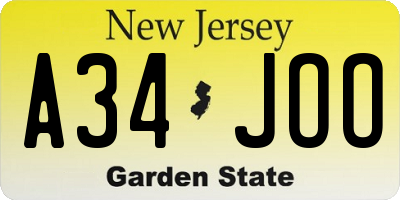 NJ license plate A34JOO