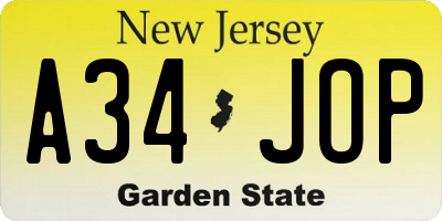 NJ license plate A34JOP