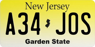 NJ license plate A34JOS