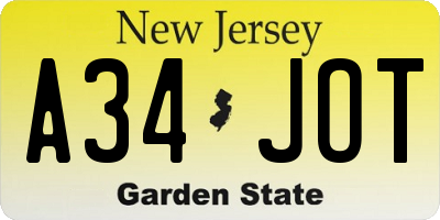 NJ license plate A34JOT