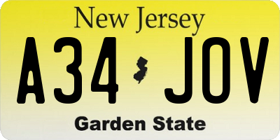 NJ license plate A34JOV