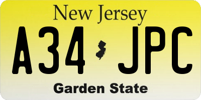 NJ license plate A34JPC