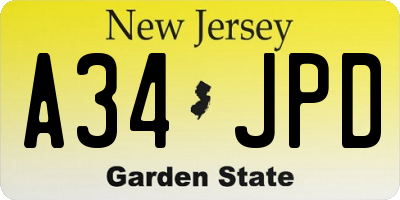 NJ license plate A34JPD