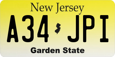NJ license plate A34JPI