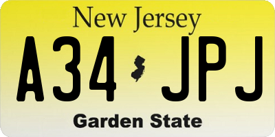 NJ license plate A34JPJ