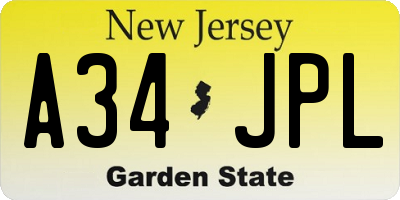 NJ license plate A34JPL