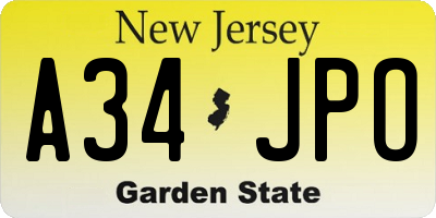 NJ license plate A34JPO