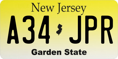 NJ license plate A34JPR