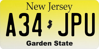NJ license plate A34JPU