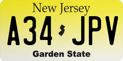 NJ license plate A34JPV