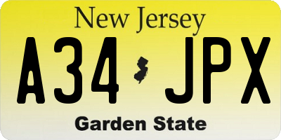 NJ license plate A34JPX