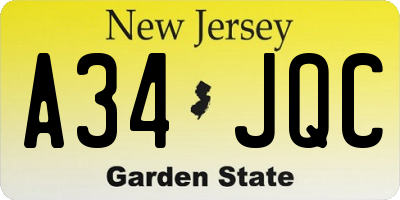 NJ license plate A34JQC