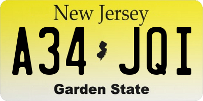 NJ license plate A34JQI
