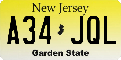 NJ license plate A34JQL