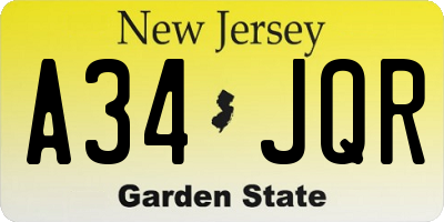 NJ license plate A34JQR