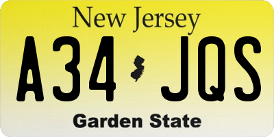 NJ license plate A34JQS