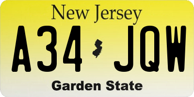 NJ license plate A34JQW