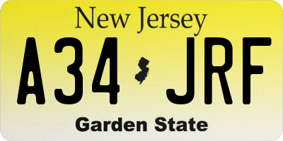 NJ license plate A34JRF