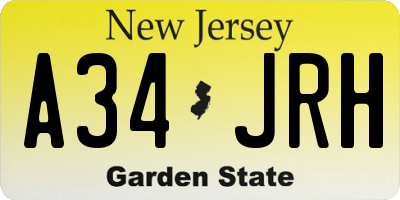 NJ license plate A34JRH