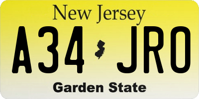 NJ license plate A34JRO