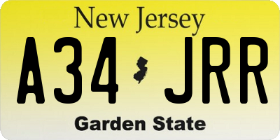 NJ license plate A34JRR