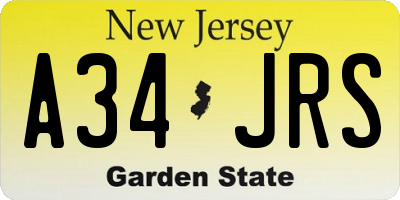 NJ license plate A34JRS