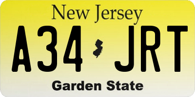 NJ license plate A34JRT