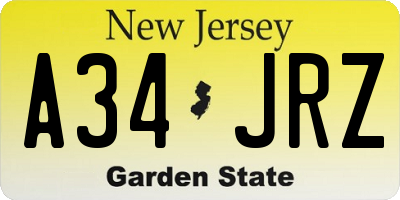 NJ license plate A34JRZ