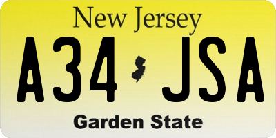 NJ license plate A34JSA