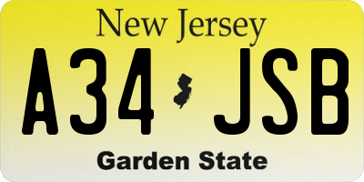 NJ license plate A34JSB