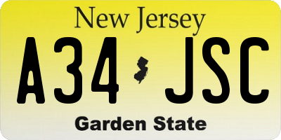 NJ license plate A34JSC