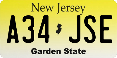 NJ license plate A34JSE