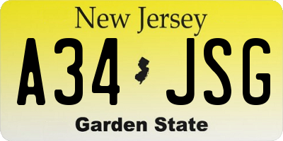 NJ license plate A34JSG