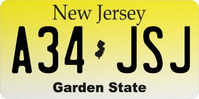 NJ license plate A34JSJ