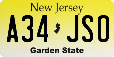 NJ license plate A34JSO