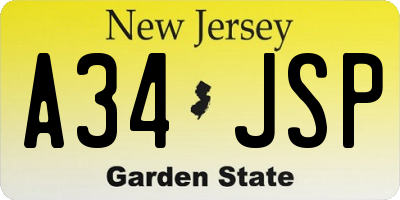 NJ license plate A34JSP