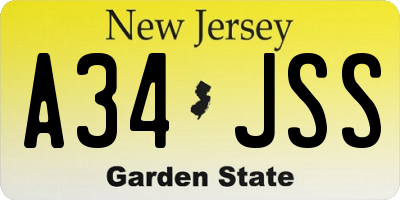 NJ license plate A34JSS